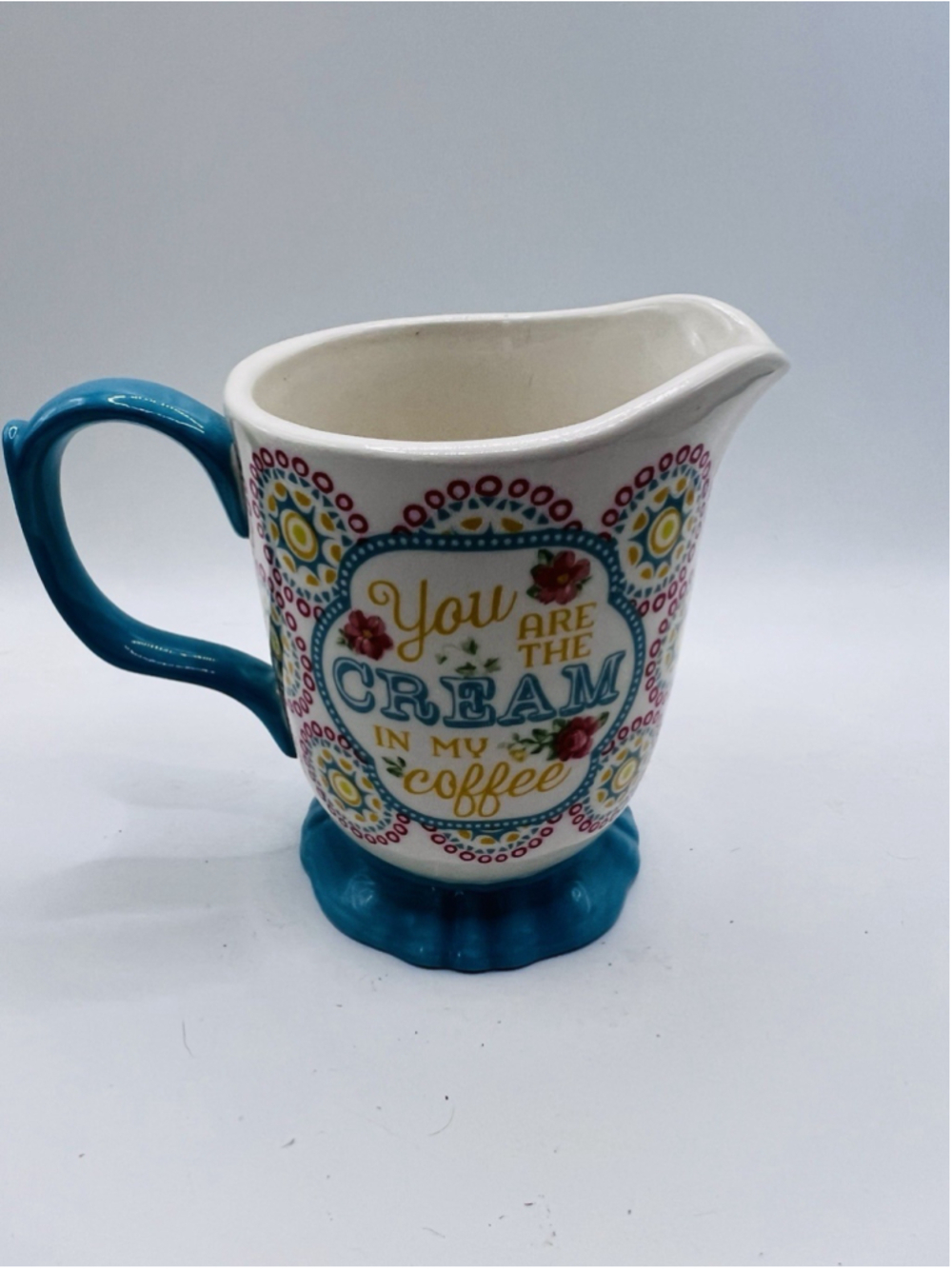 Pioneer Woman Blossom Jubilee Coffee Creamer Pitcher Teal Footed Floral